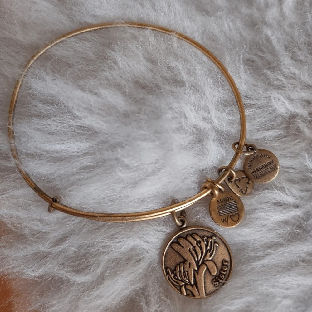 Alex and Ani Rafaelian Gold Sister Floral Charm Bangle Bracelet - Picture 5 of 9